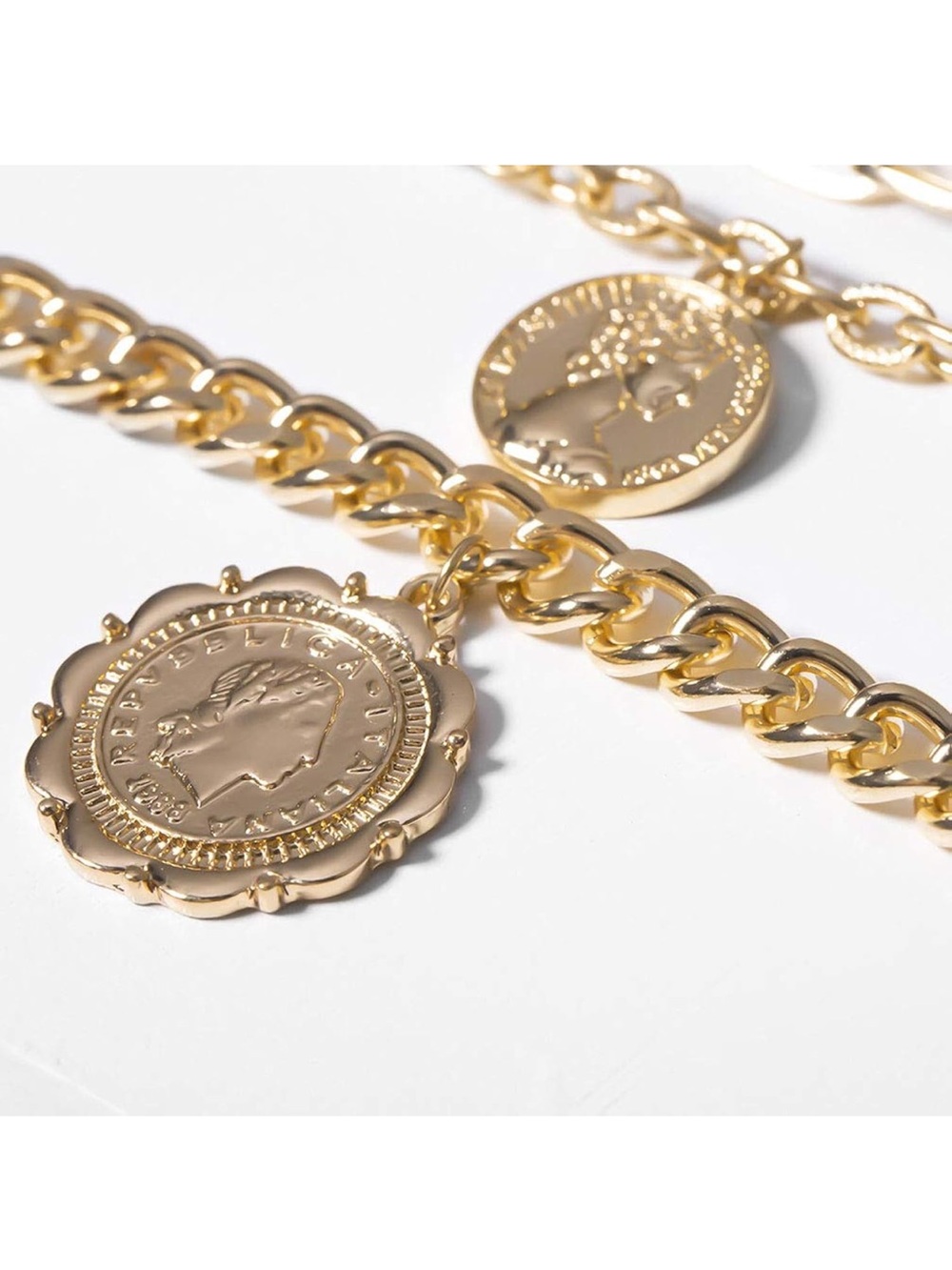 Anthropologie Layered Gold Coin & Chain Necklace Set - Picture 4 of 5